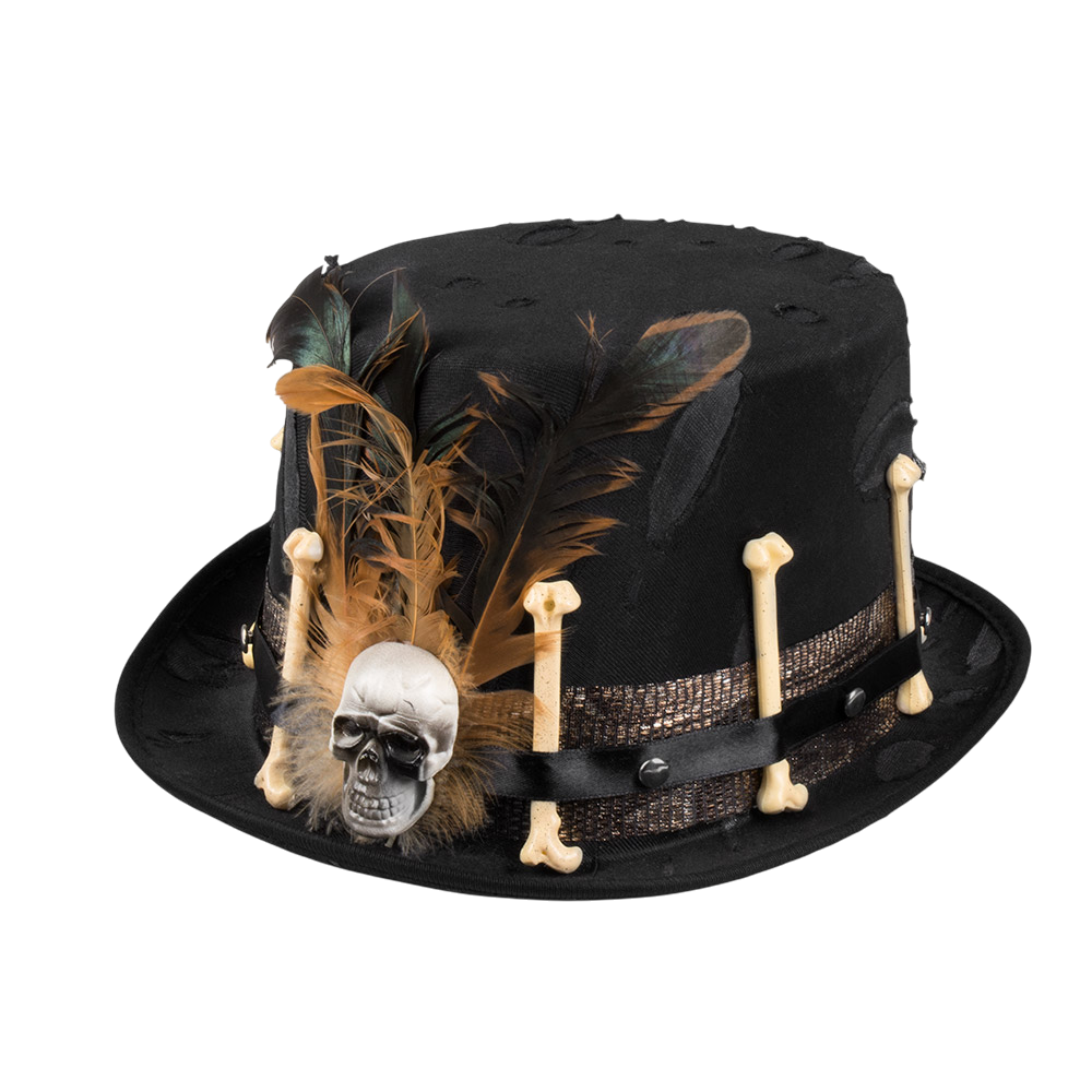 Voodoo-hoed met veren en doodskop – Halloween-kostuum