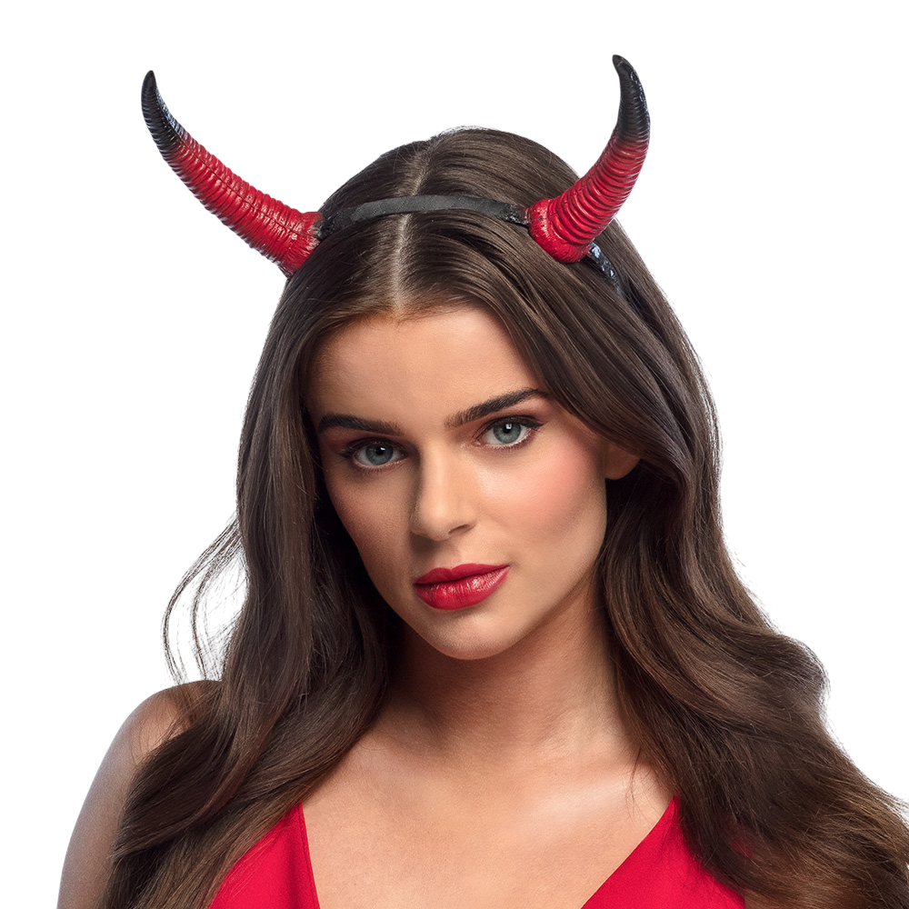 Rood-zwarte hoofdband met duivelshoorns van schuimrubber – Halloween