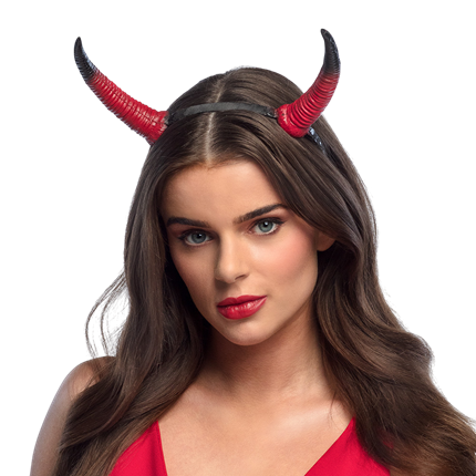 Rood-zwarte hoofdband met duivelshoorns van schuimrubber – Halloween