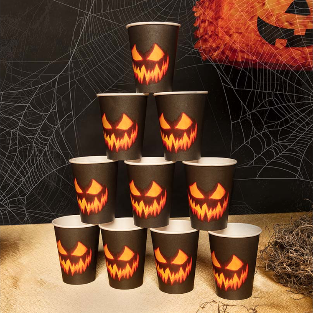 Set van 10 bekers met griezelige pompoen, 25 cl – Halloween