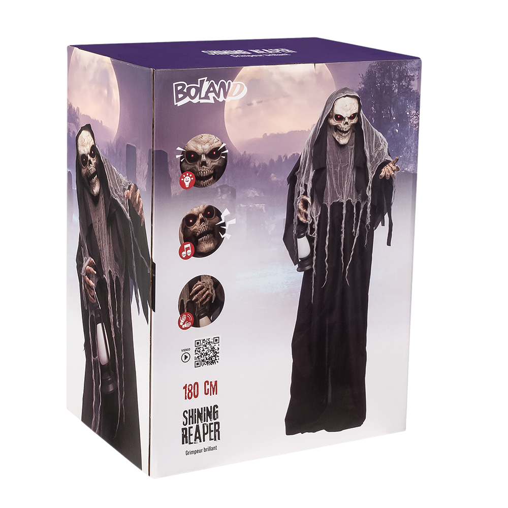 Glanzende, bewegende Maaimachine-pop, 180 cm – Halloween-decoratie