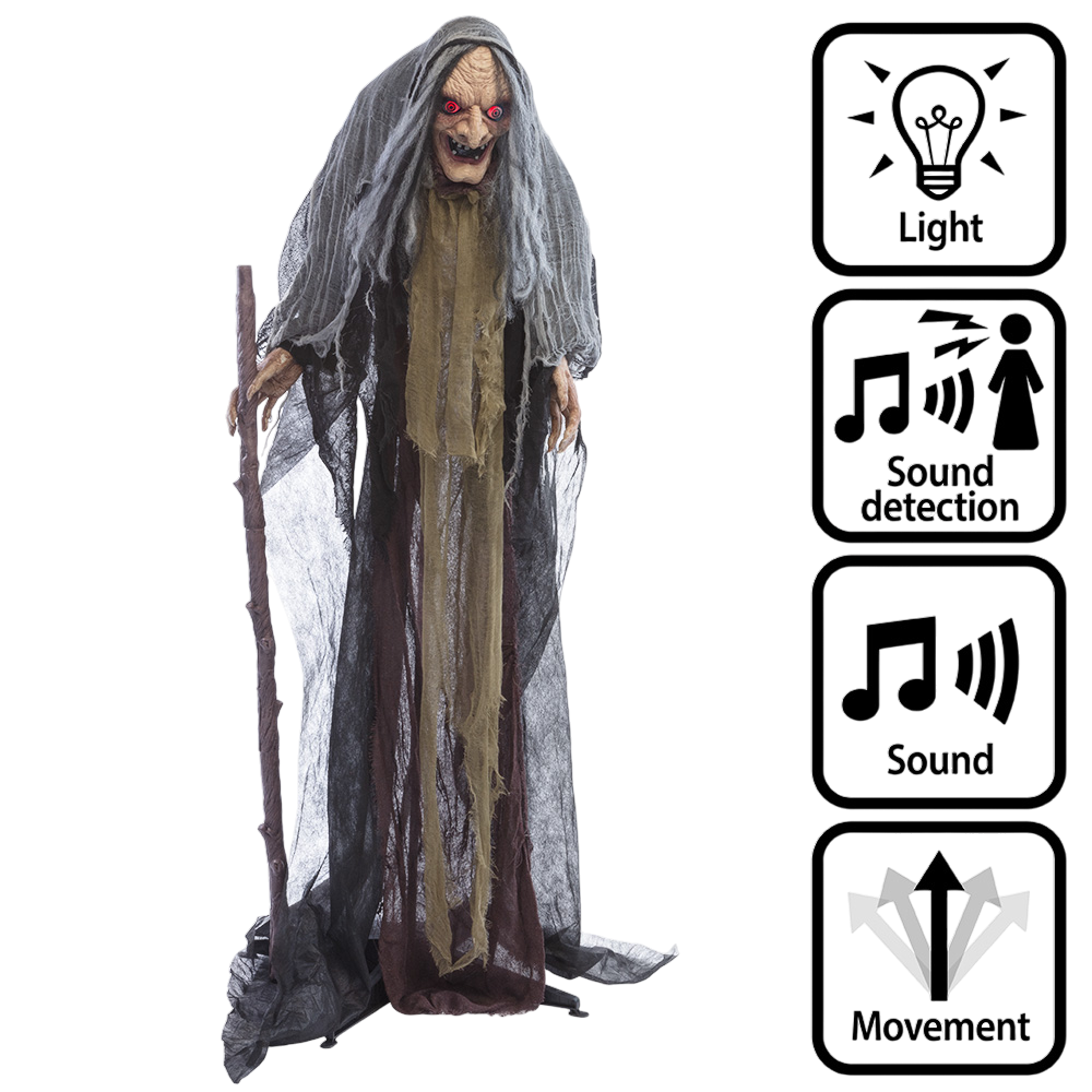 Heks met staf, menselijke grootte 160 cm – Halloween-decoratie