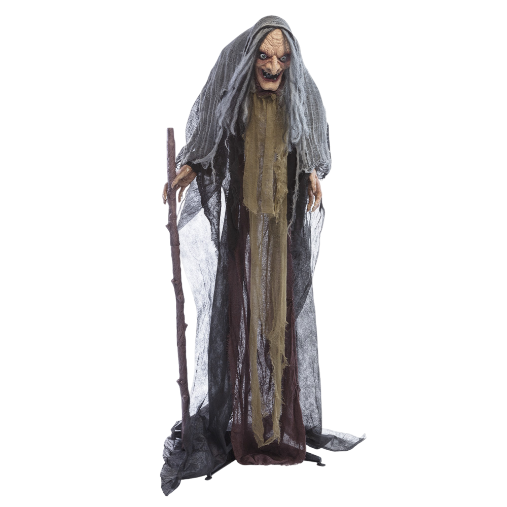 Heks met staf, menselijke grootte 160 cm – Halloween-decoratie