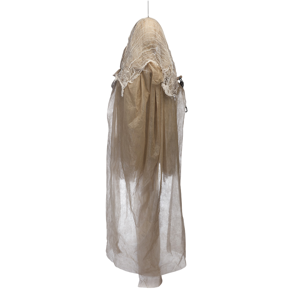 Verlichte en geluidsmakende bewegende skeletpop met kettingen, 183 cm – Halloween