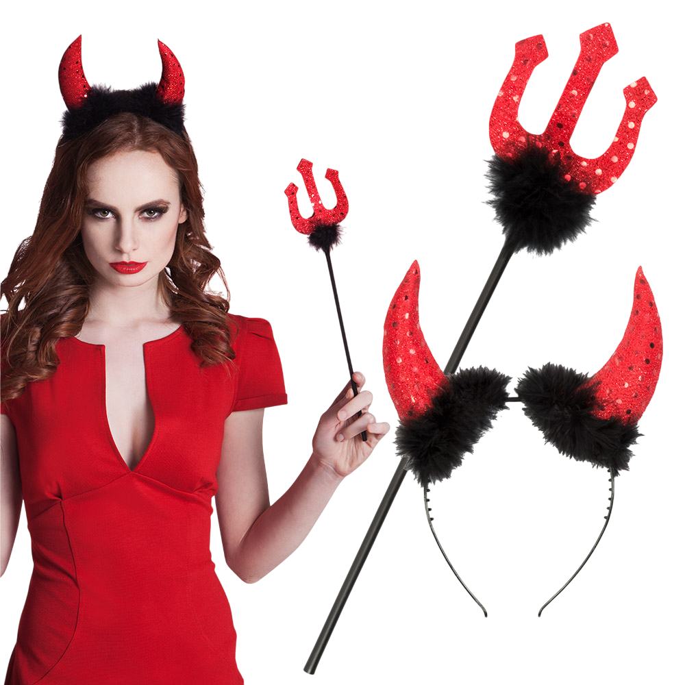 Duivelsset met hoorns en drietand 40 cm – Halloween-kostuum