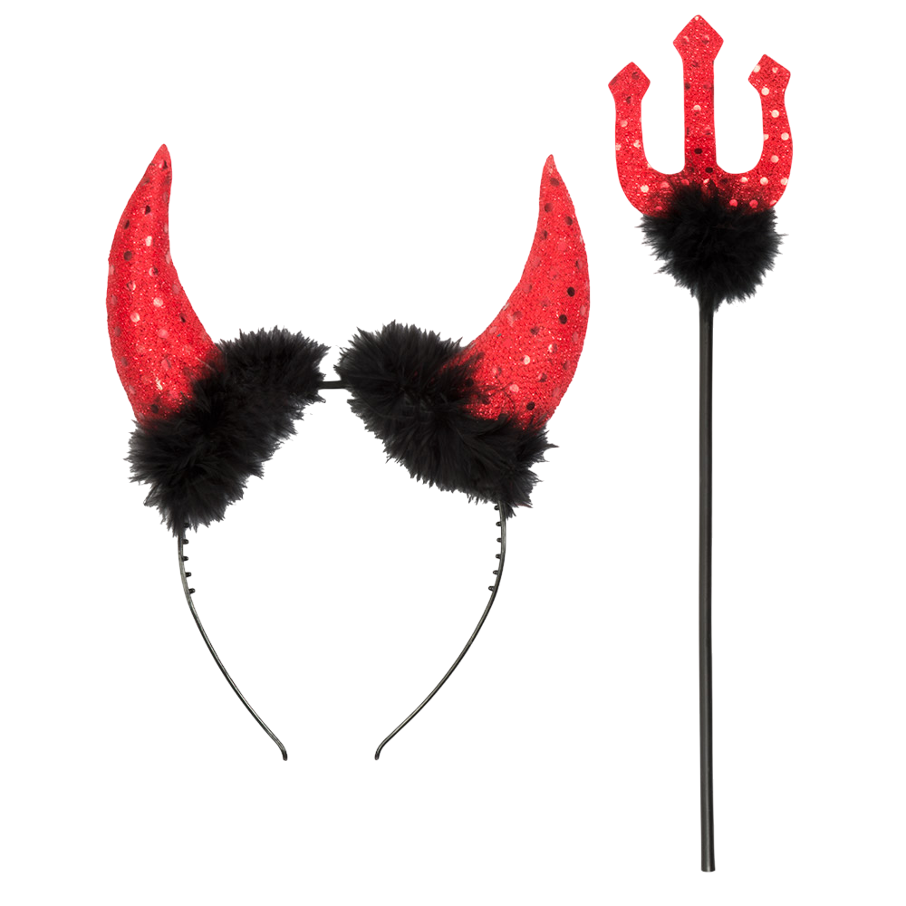 Duivelsset met hoorns en drietand 40 cm – Halloween-kostuum