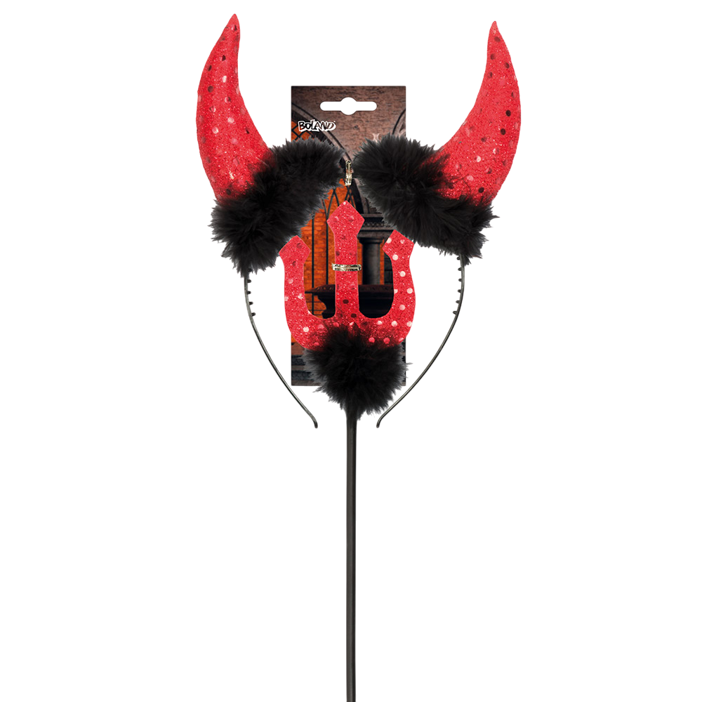 Duivelsset met hoorns en drietand 40 cm – Halloween-kostuum