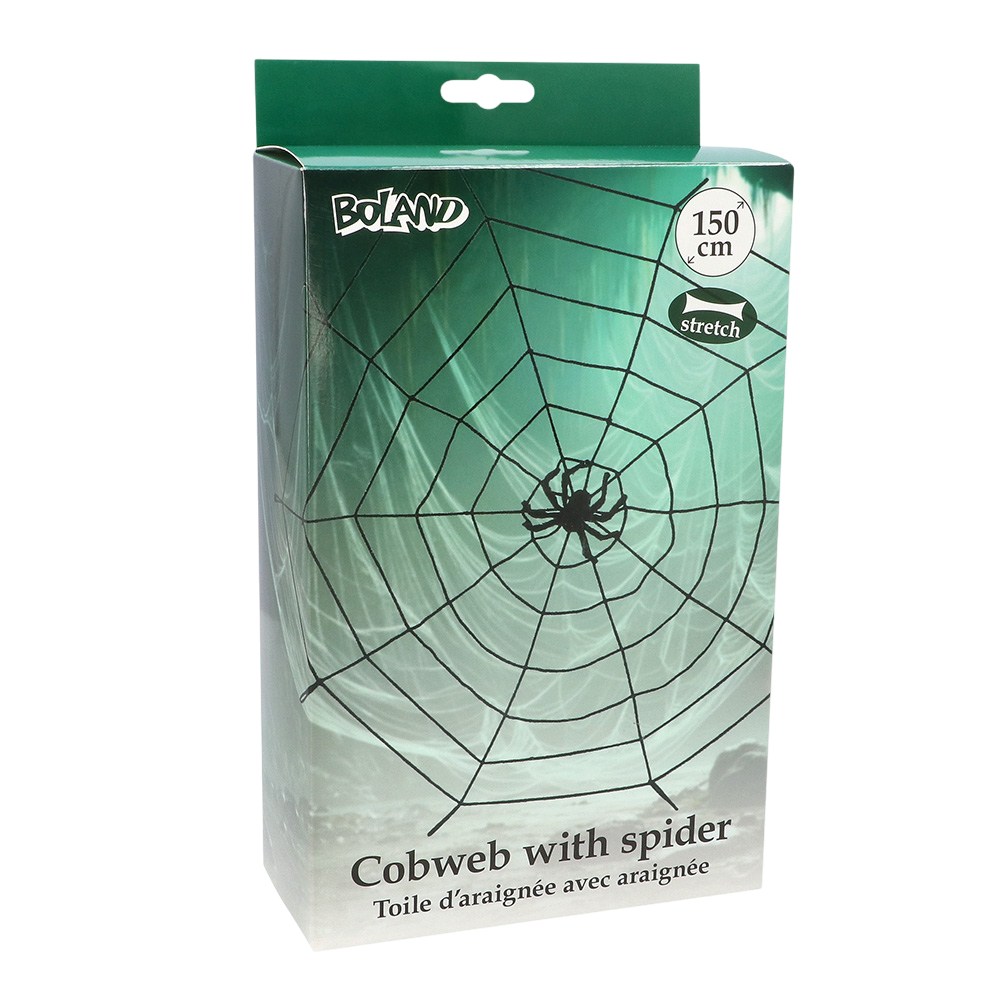 Elastisch spinnenweb van 150 cm met spin – Halloween