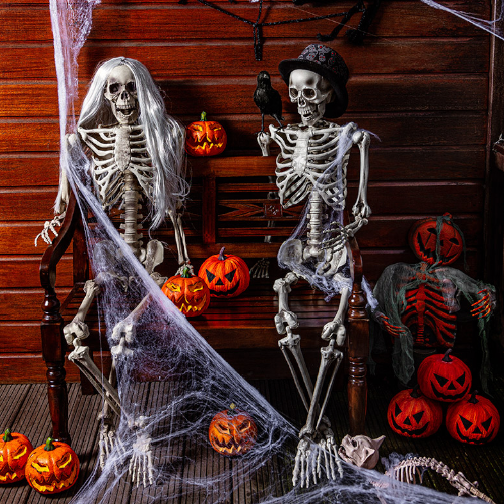 Elastisch spinnenweb van 150 cm met spin – Halloween