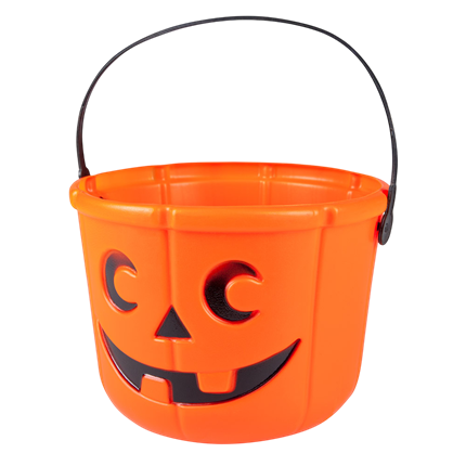 Oranje pompoenemmer 14 x 18 cm – Halloween-snoepmandje