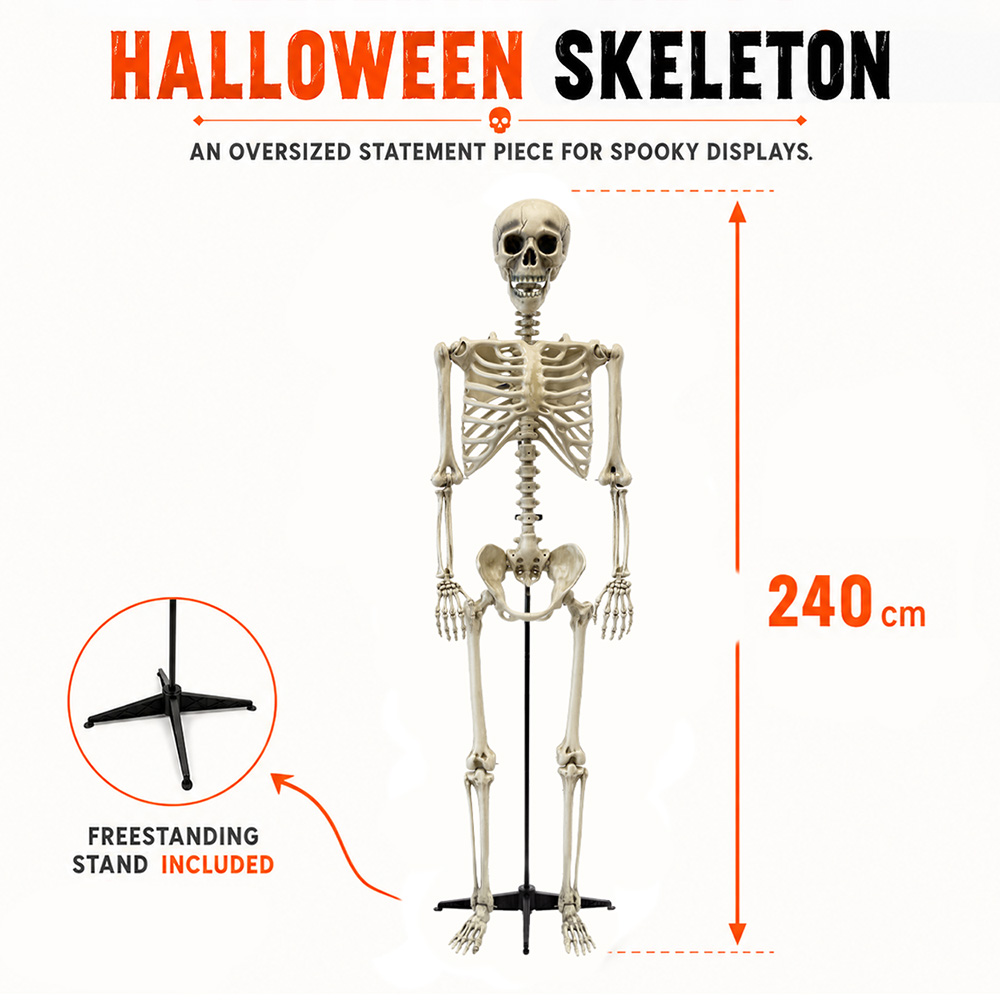 Reusachtig skelet van 240 cm – Halloween-decoratie