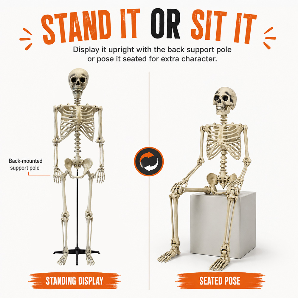 Reusachtig skelet van 240 cm – Halloween-decoratie