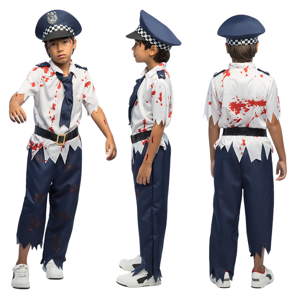 Zombie-politieagent-kostuum voor kinderen van 7-9 jaar – Halloween