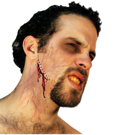 Latex-litteken met hechtingen – Speciale effecten-make-up voor Halloween