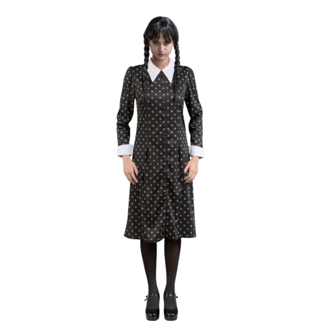 Zwarte Addams Wednesday-jurk XS – Kostuum voor dames