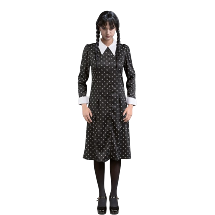 Zwarte Addams Wednesday-jurk XS – Kostuum voor dames