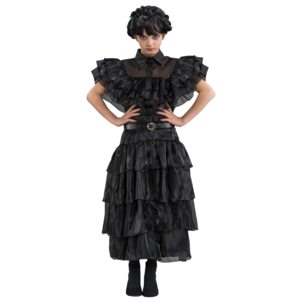Zwarte baljurk Wednesday Addams 140 cm – Kinderkostuum
