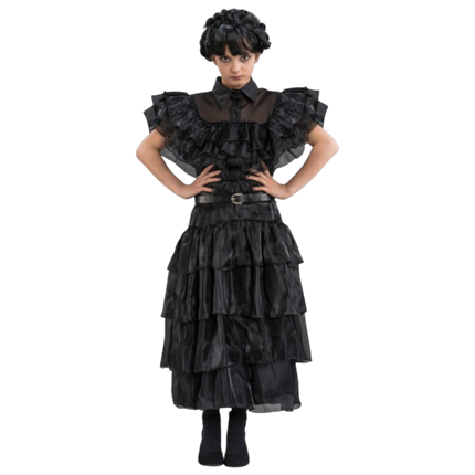 Zwarte baljurk Wednesday Addams 140 cm – Kinderkostuum