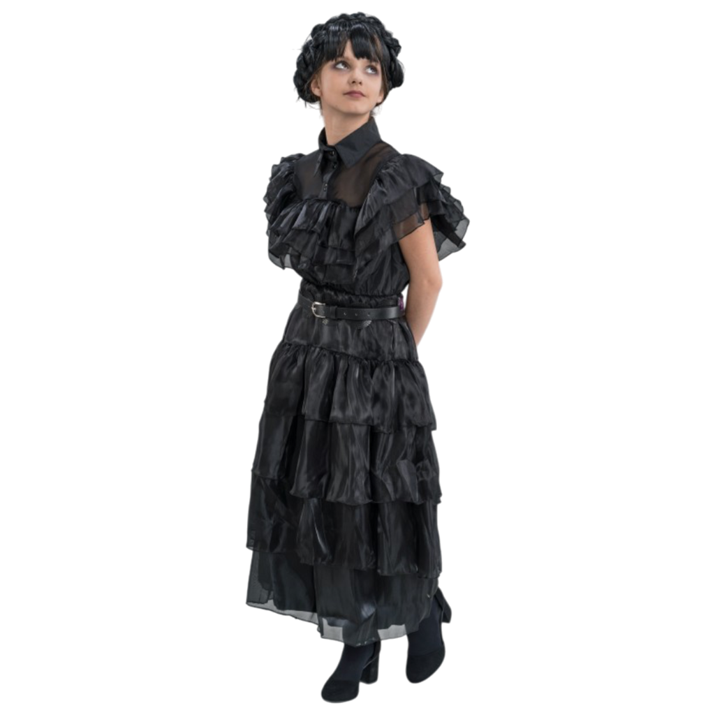 Zwarte baljurk Wednesday Addams 128 cm – Kinderkostuum