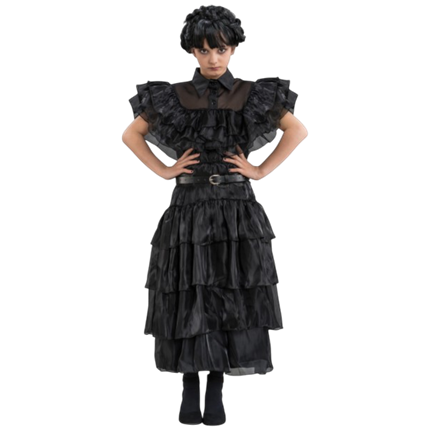 Zwarte baljurk Wednesday Addams 128 cm – Kinderkostuum