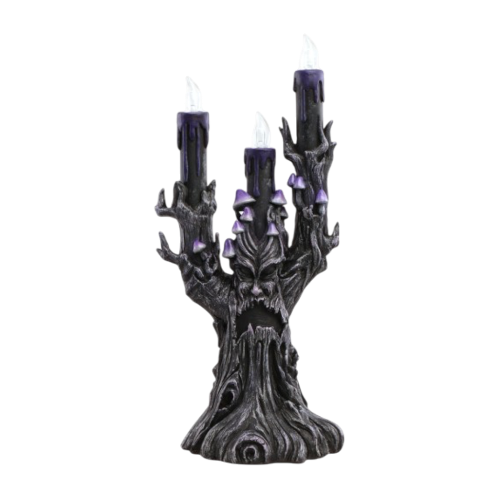 LED-kaarsenhouder ‘Kwaadaardige boom’, paars, 30,5 cm – Halloween-decoratie