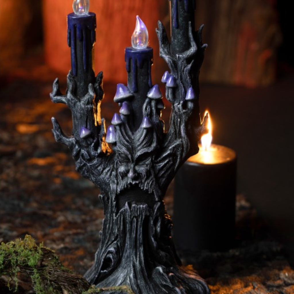 LED-kaarsenhouder ‘Kwaadaardige boom’, paars, 30,5 cm – Halloween-decoratie