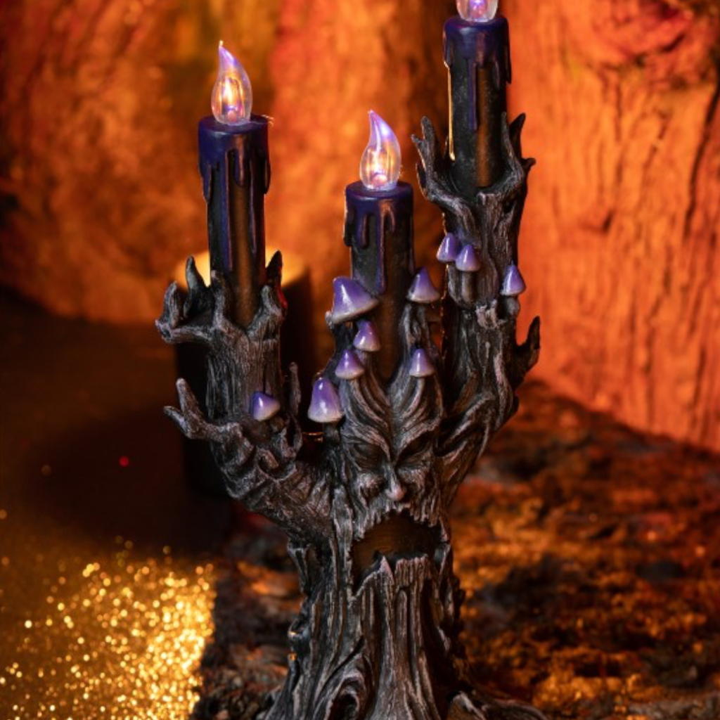 LED-kaarsenhouder ‘Kwaadaardige boom’, paars, 30,5 cm – Halloween-decoratie