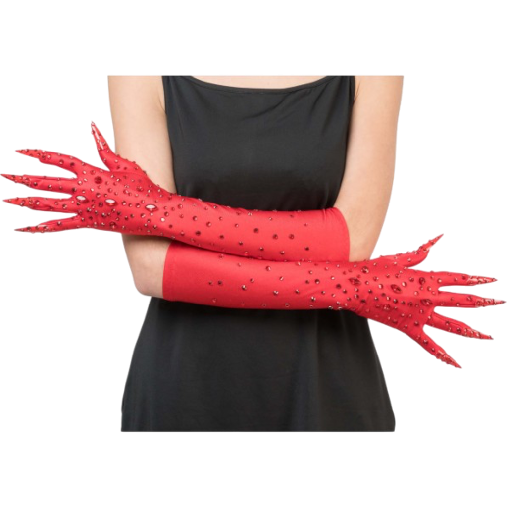 Rode Diablesse-handschoenen met strass, 45 cm – Halloween-accessoire