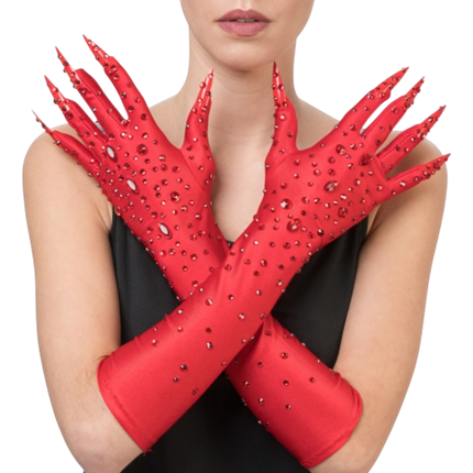 Rode Diablesse-handschoenen met strass, 45 cm – Halloween-accessoire