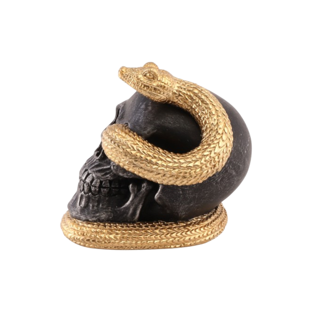 Schedel met gouden slang 14,5 cm – Halloween-decoratie