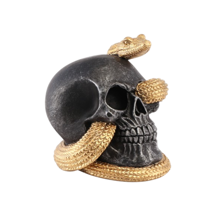 Schedel met gouden slang 14,5 cm – Halloween-decoratie