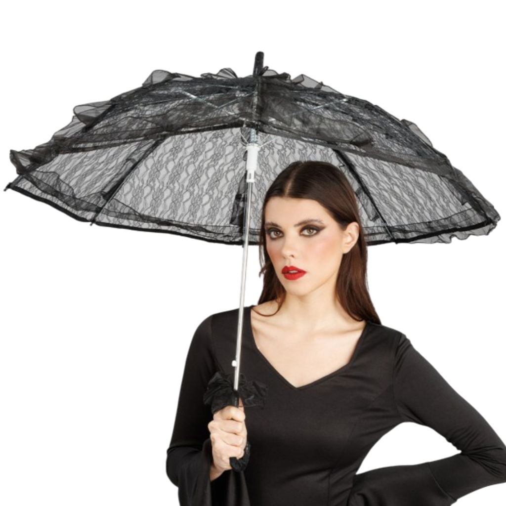Zwarte kanten parasol Ø 90 cm – Kostuumaccessoire