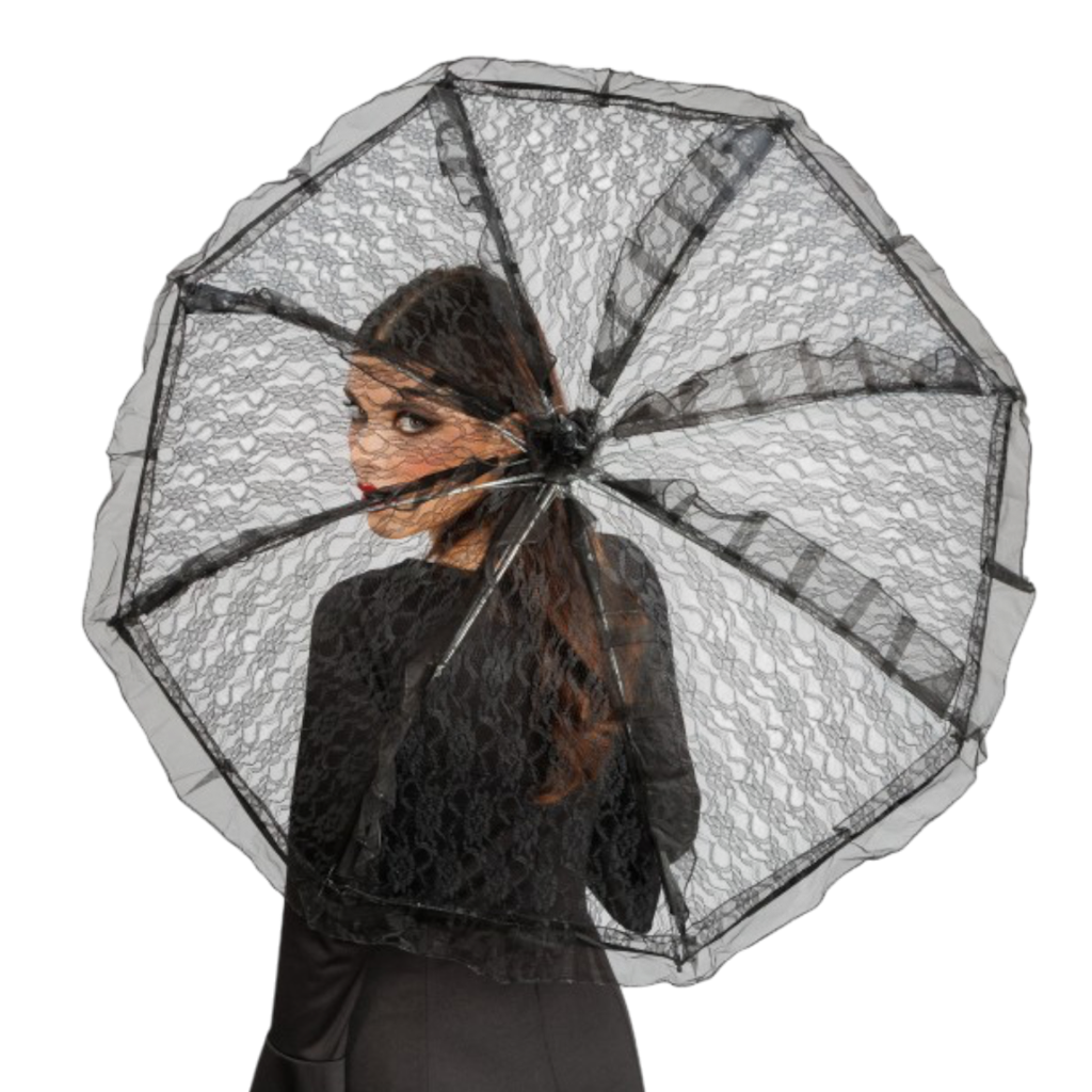 Zwarte kanten parasol Ø 90 cm – Kostuumaccessoire
