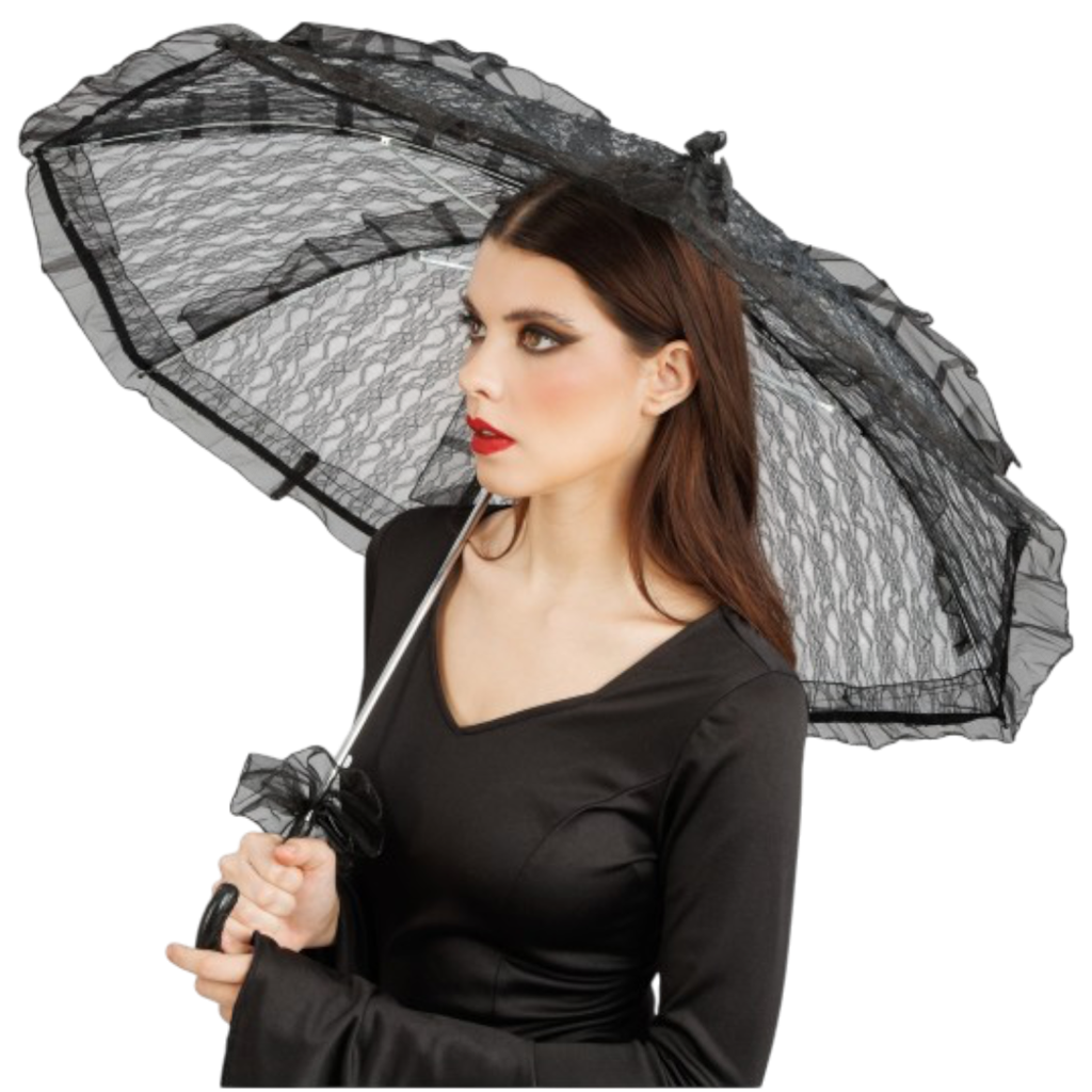 Zwarte kanten parasol Ø 90 cm – Kostuumaccessoire