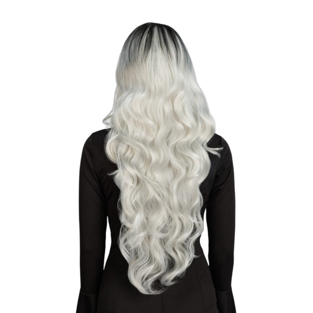 Grijze, ombré-kleurige Glamour-heksenpruik, 65 cm – Halloween