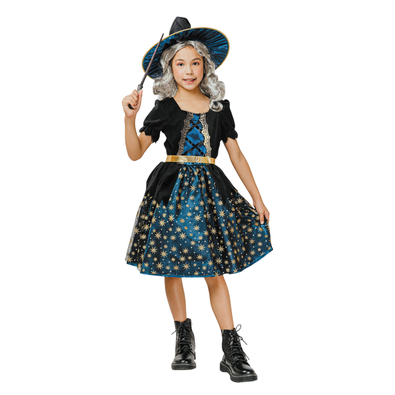 Blauw sterrenheks-kostuum voor kinderen van 7-9 jaar – Halloween