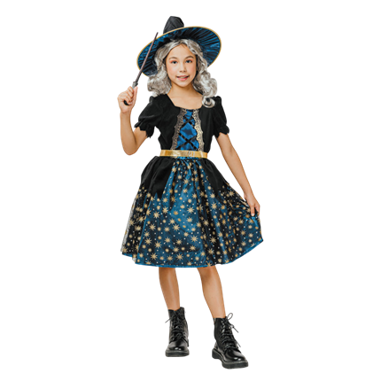 Blauw sterrenheks-kostuum voor kinderen van 7-9 jaar – Halloween