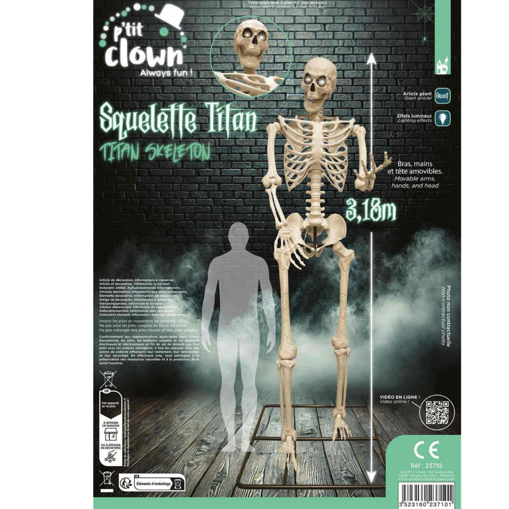 Reusachtig verlicht skelet van 3,18 m – XXL-Halloweenversiering