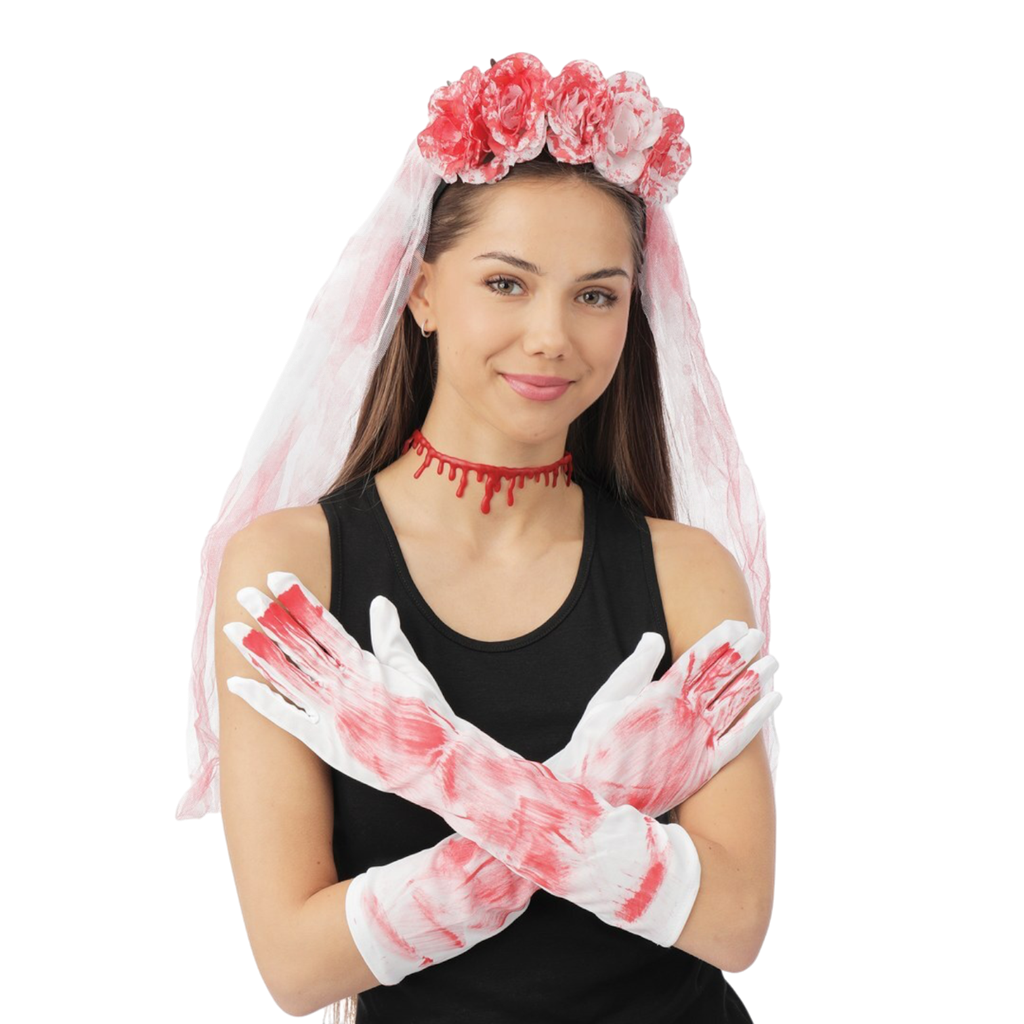 Vervangingsset ‘Bloederige bruid’ voor volwassenen – Accessoires voor Halloween-kostuums