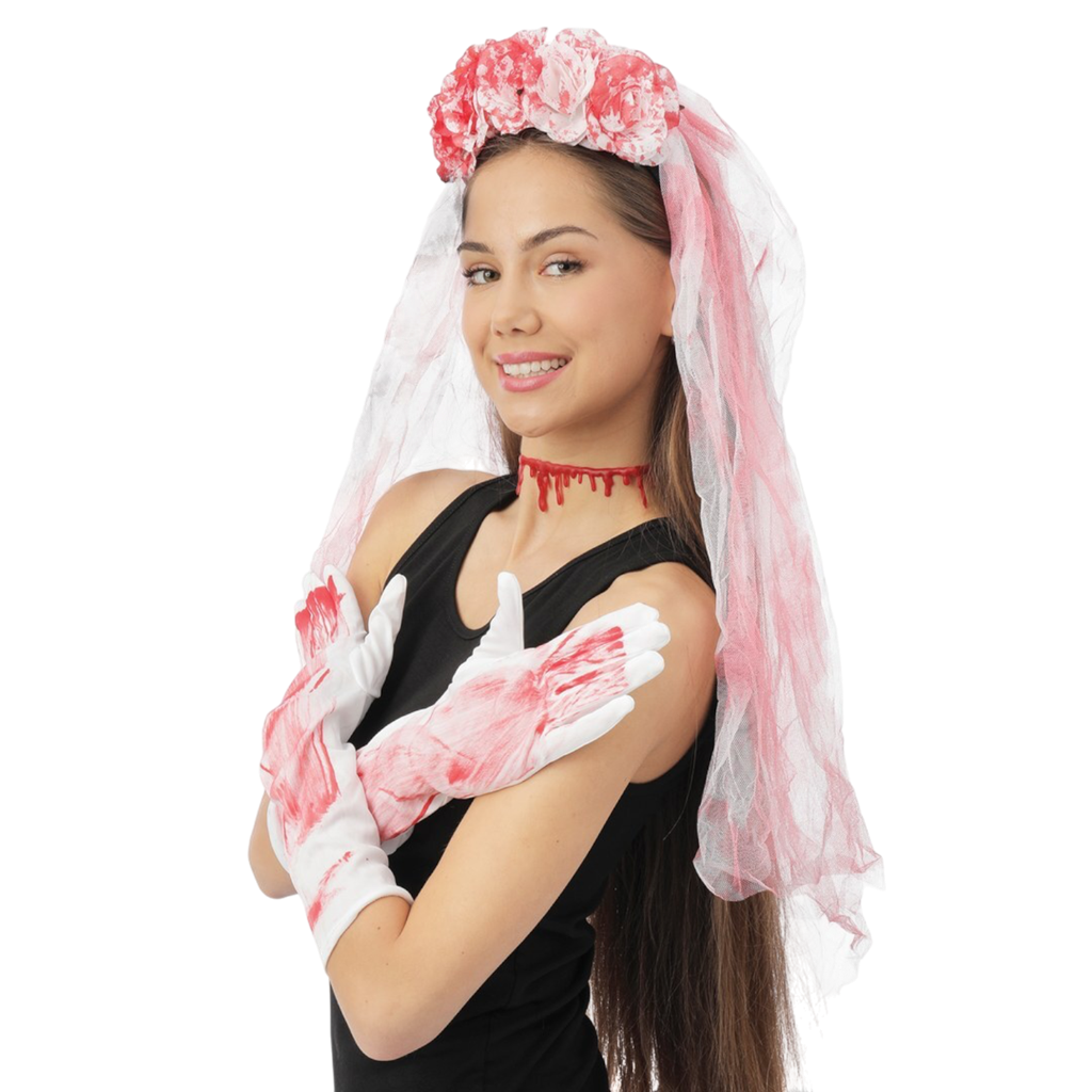 Vervangingsset ‘Bloederige bruid’ voor volwassenen – Accessoires voor Halloween-kostuums