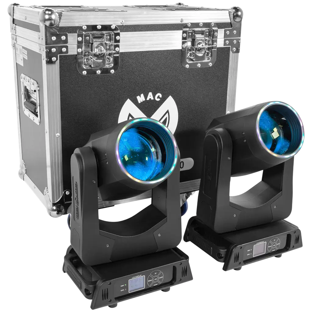 Set van 2 Beam LED-lyres van 200 W met flightcase – Mac Mah