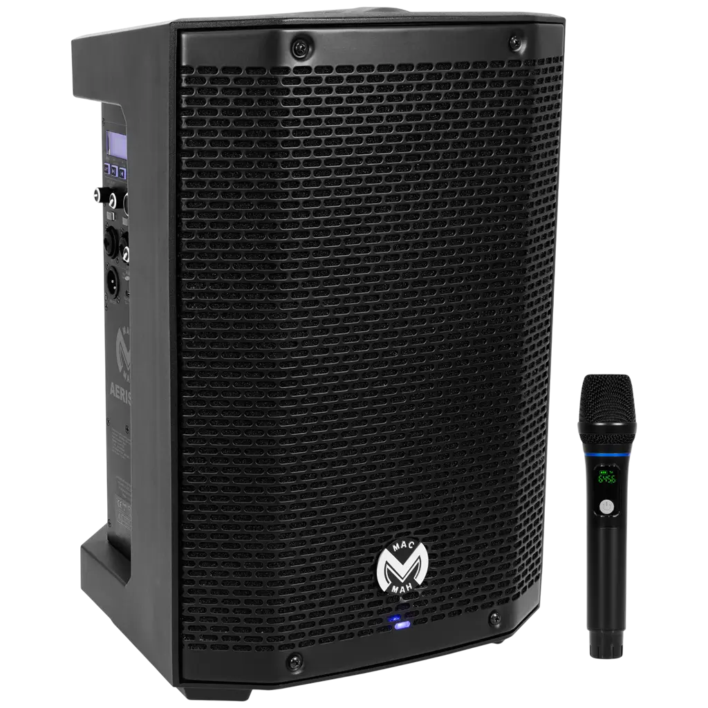 Draagbare, actieve luidspreker van 150 W RMS met 8"-luidspreker, op batterijen, met UHF-microfoon – Mac Mah