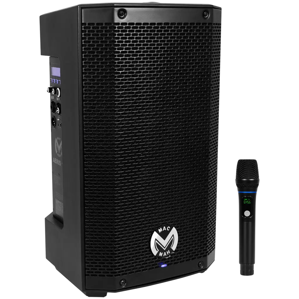 Draagbare, actieve luidspreker van 150 W RMS met 10"-luidspreker, werkt op accu en is voorzien van een UHF-microfoon – Mac Mah