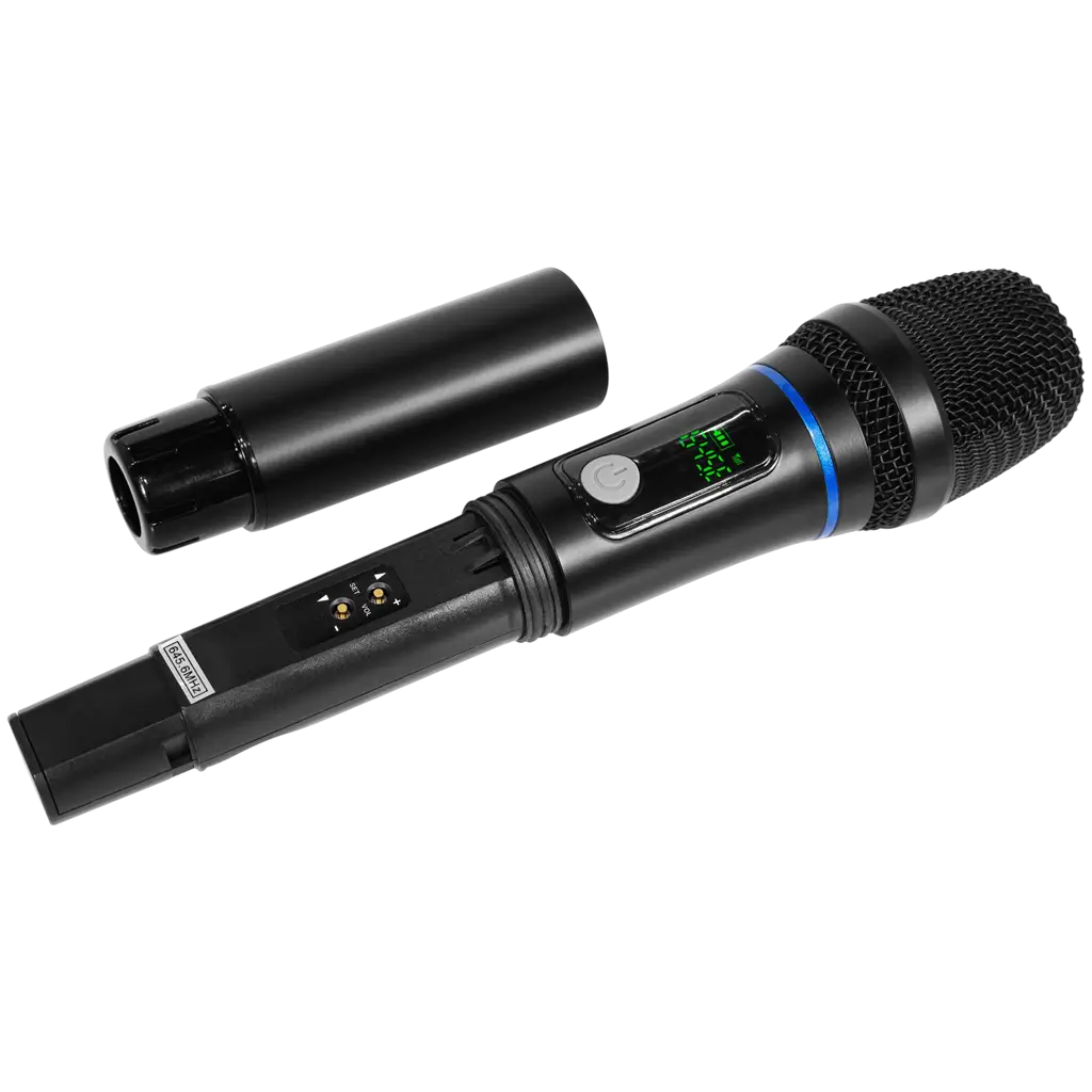 Draagbare, actieve luidspreker van 150 W RMS met 10"-luidspreker, werkt op accu en is voorzien van een UHF-microfoon – Mac Mah