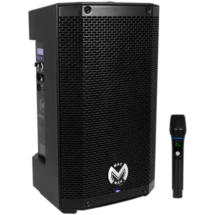 Draagbare, actieve luidspreker van 150 W RMS met 10-luidspreker, werkt op accu en is voorzien van een UHF-microfoon – Mac Mah