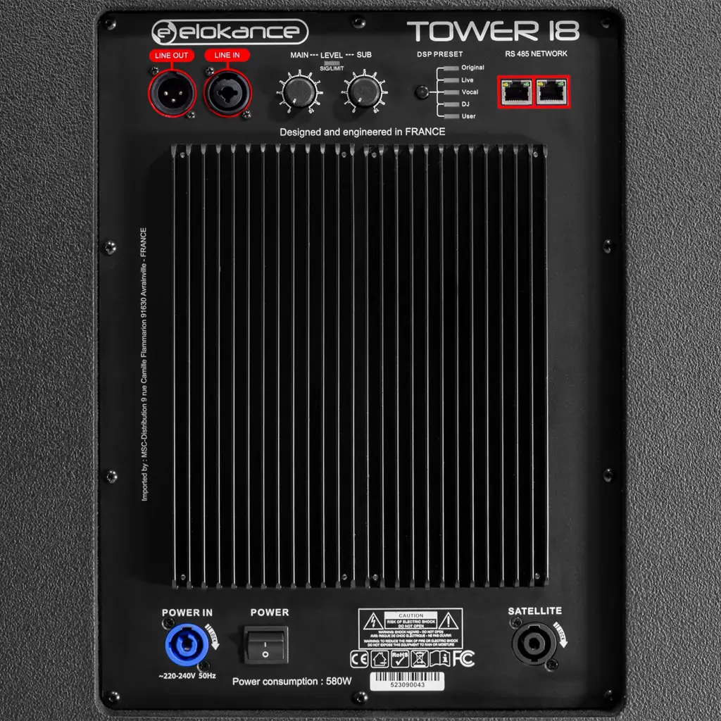 Actief 3-weg kolomsysteem van 1700 W RMS met 18"-subwoofer – Elokance