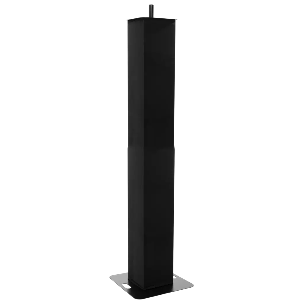 Set van 2 uitschuifbare totems (106 tot 195 cm) met zwarte lycra-bekleding en flightcase – Plugger