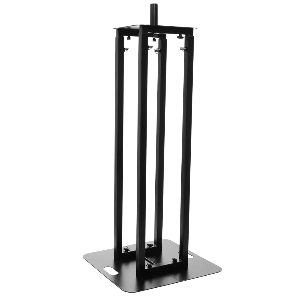 Set van 2 uitschuifbare totems (106 tot 195 cm) met zwarte lycra-bekleding en flightcase – Plugger