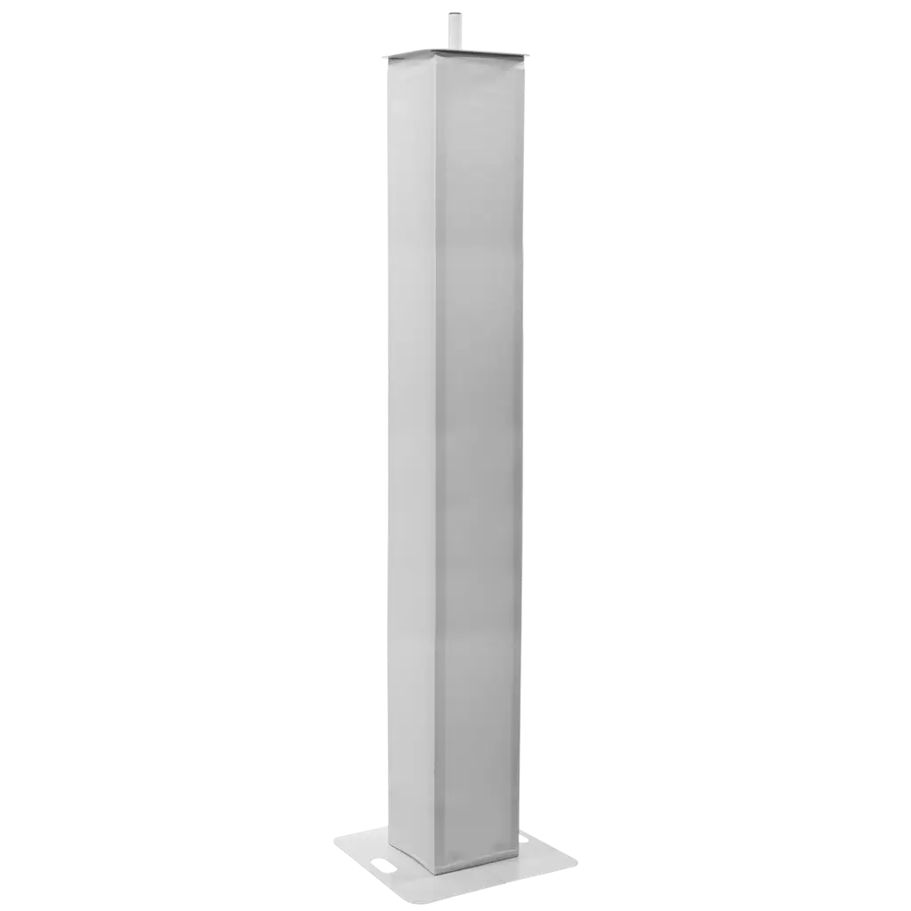 Set van 2 uitschuifbare totems (106 tot 195 cm) met witte lycra-bekleding en flightcase – Plugger
