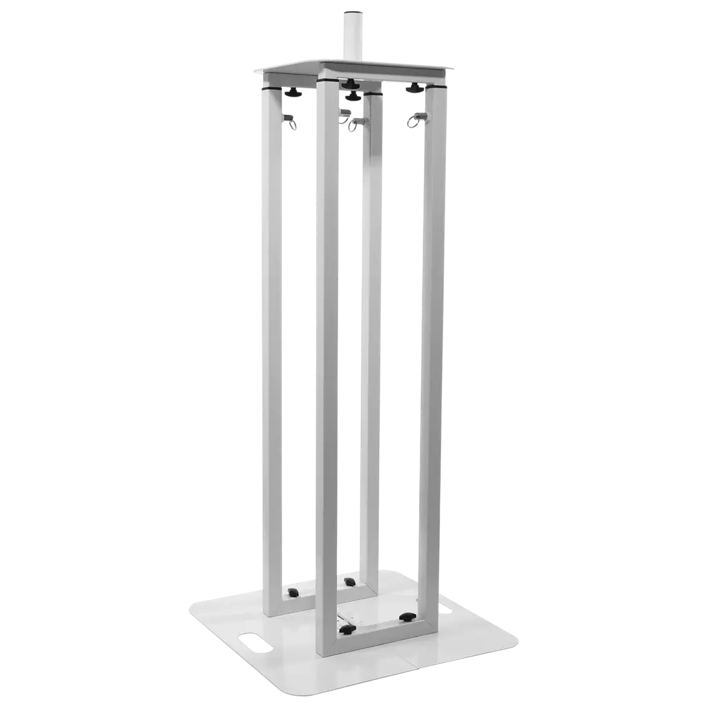 Set van 2 uitschuifbare totems (106 tot 195 cm) met witte lycra-bekleding en flightcase – Plugger